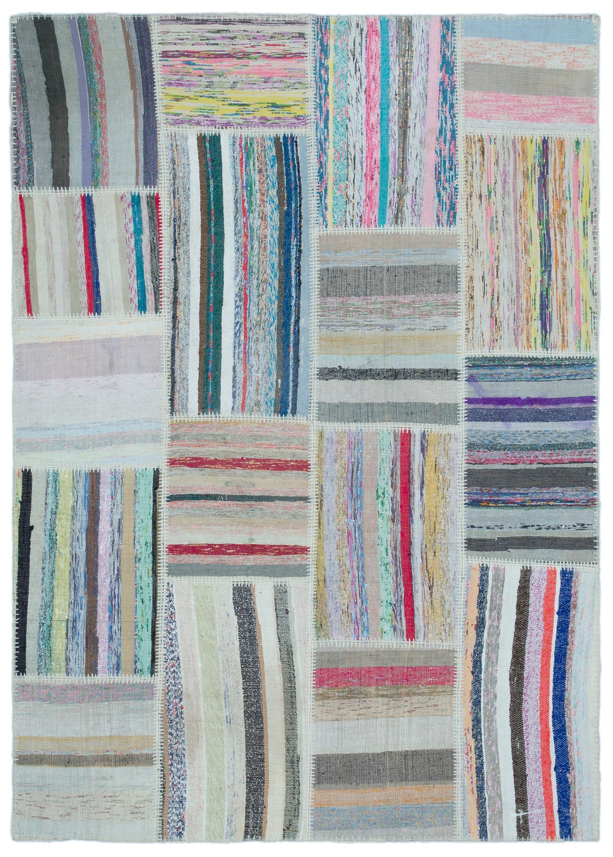 Striped Over Dyed Kilim Patchwork Unique Rug 5&#39;3&#39;&#39; x 7&#39;3&#39;&#39; ft 160 x 222 cm