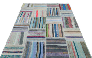 Striped Over Dyed Kilim Patchwork Unique Rug 5'3'' x 7'5'' ft 160 x 227 cm