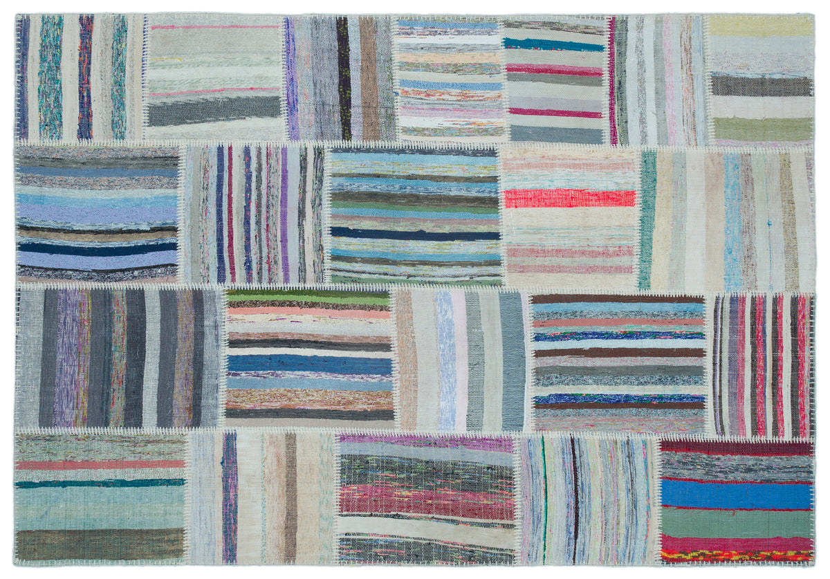 Striped Over Dyed Kilim Patchwork Unique Rug 5&#39;3&#39;&#39; x 7&#39;5&#39;&#39; ft 160 x 227 cm
