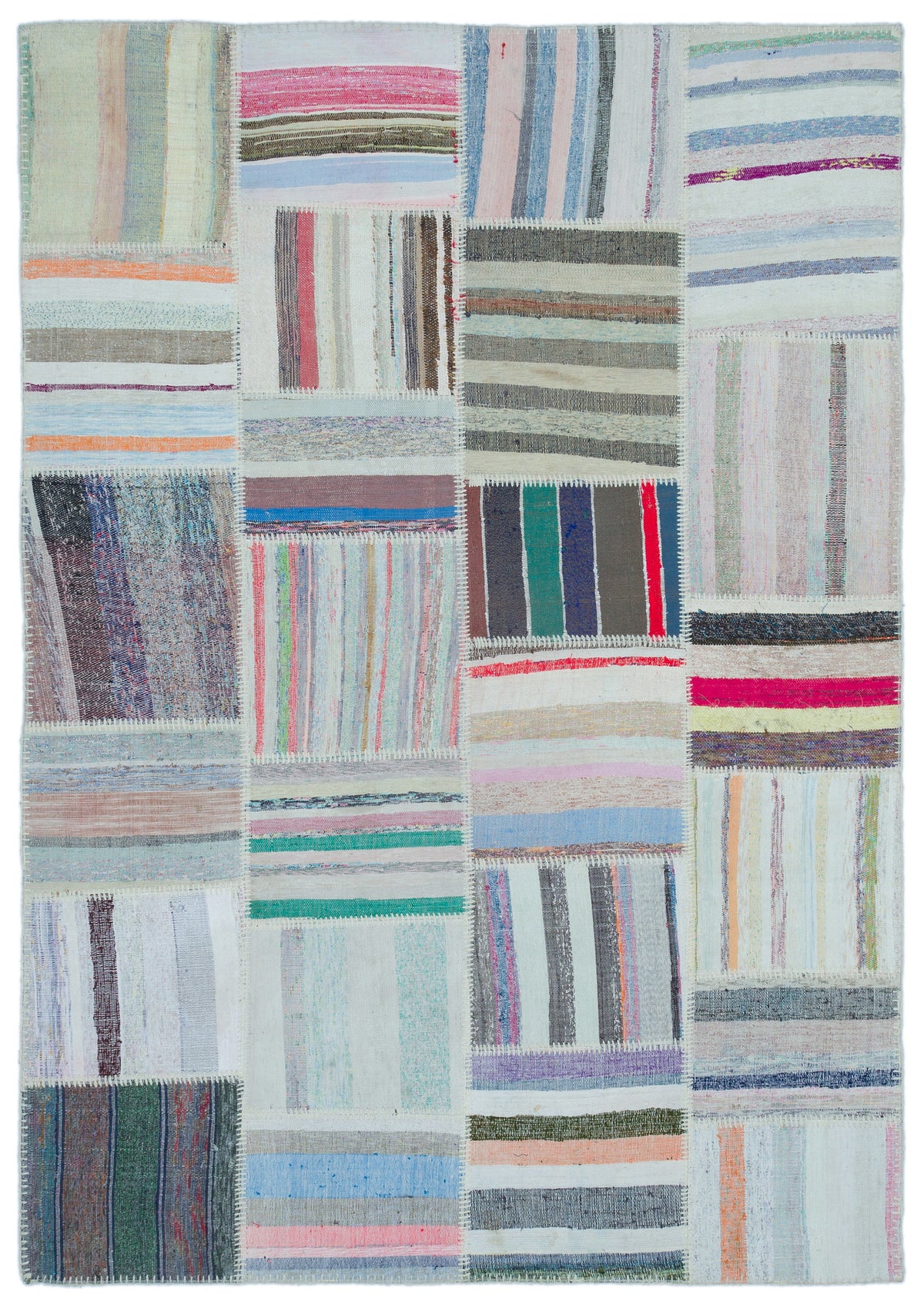 Striped Over Dyed Kilim Patchwork Unique Rug 5&#39;3&#39;&#39; x 7&#39;5&#39;&#39; ft 160 x 227 cm