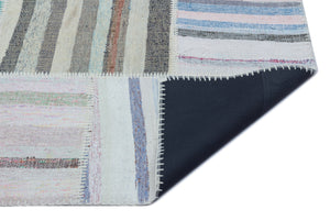 Striped Over Dyed Kilim Patchwork Unique Rug 5'3'' x 7'5'' ft 160 x 227 cm