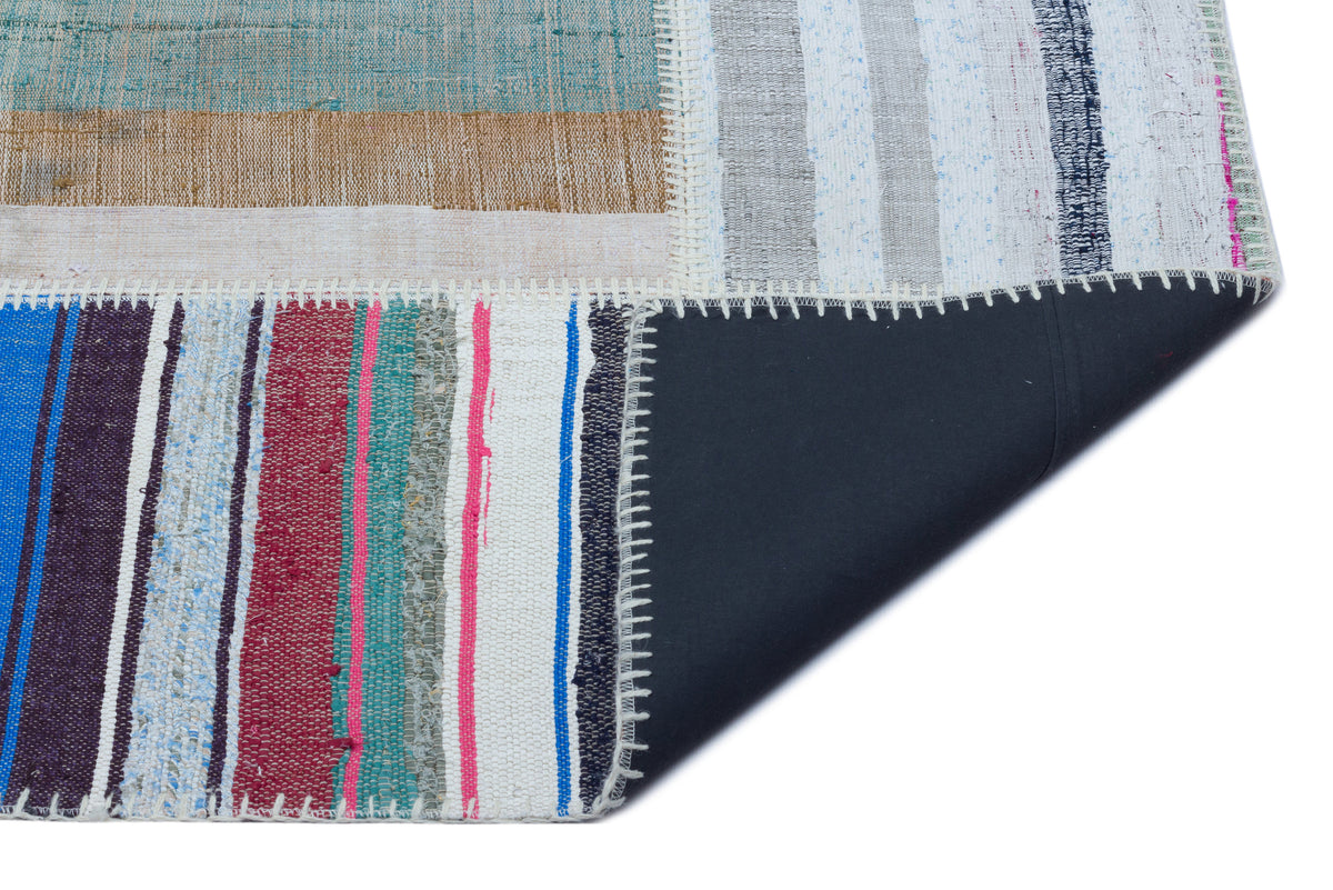 Striped Over Dyed Kilim Patchwork Unique Rug 5&#39;3&#39;&#39; x 7&#39;5&#39;&#39; ft 160 x 225 cm