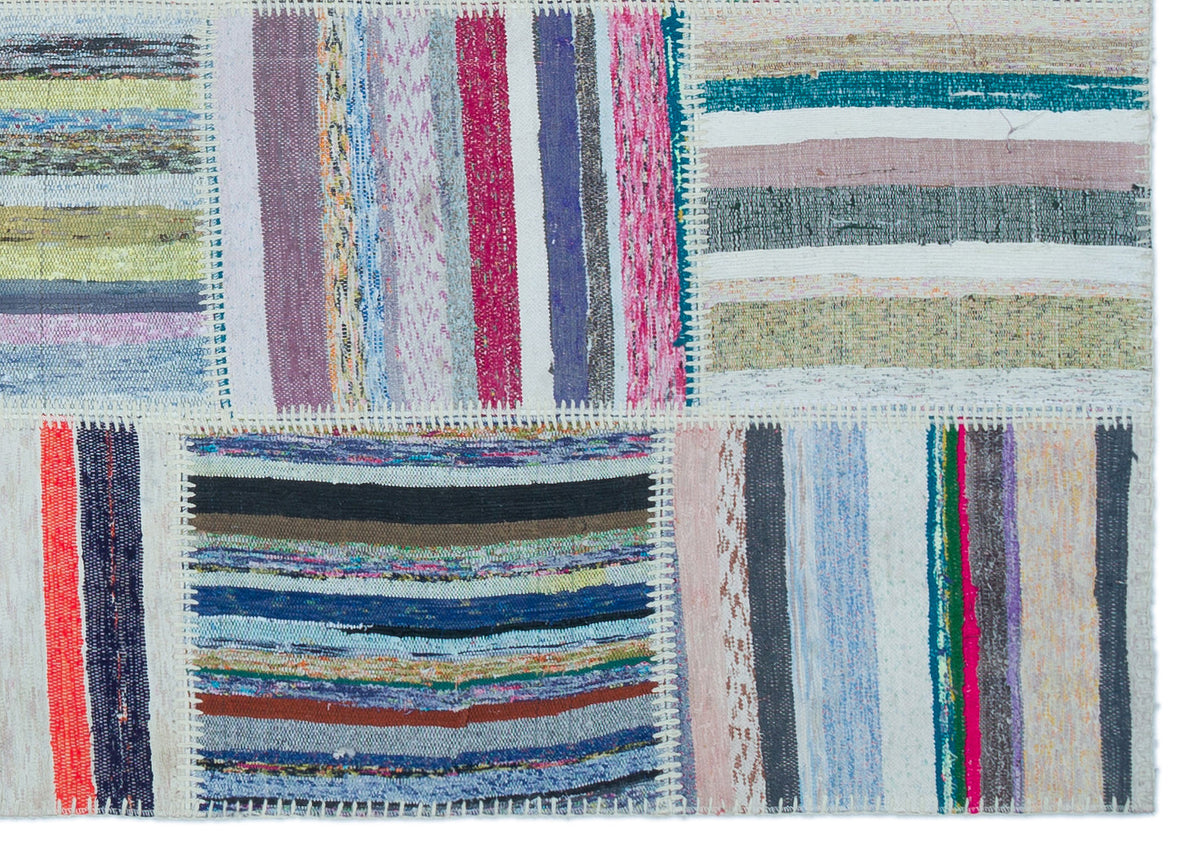 Striped Over Dyed Kilim Patchwork Unique Rug 5&#39;3&#39;&#39; x 7&#39;5&#39;&#39; ft 160 x 225 cm