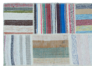 Striped Over Dyed Kilim Patchwork Unique Rug 5'3'' x 7'5'' ft 160 x 225 cm