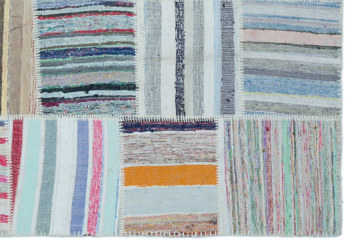 Striped Over Dyed Kilim Patchwork Unique Rug 5&#39;3&#39;&#39; x 7&#39;7&#39;&#39; ft 160 x 230 cm