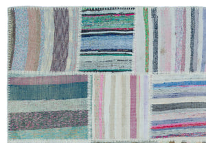 Striped Over Dyed Kilim Patchwork Unique Rug 5'3'' x 7'7'' ft 160 x 230 cm