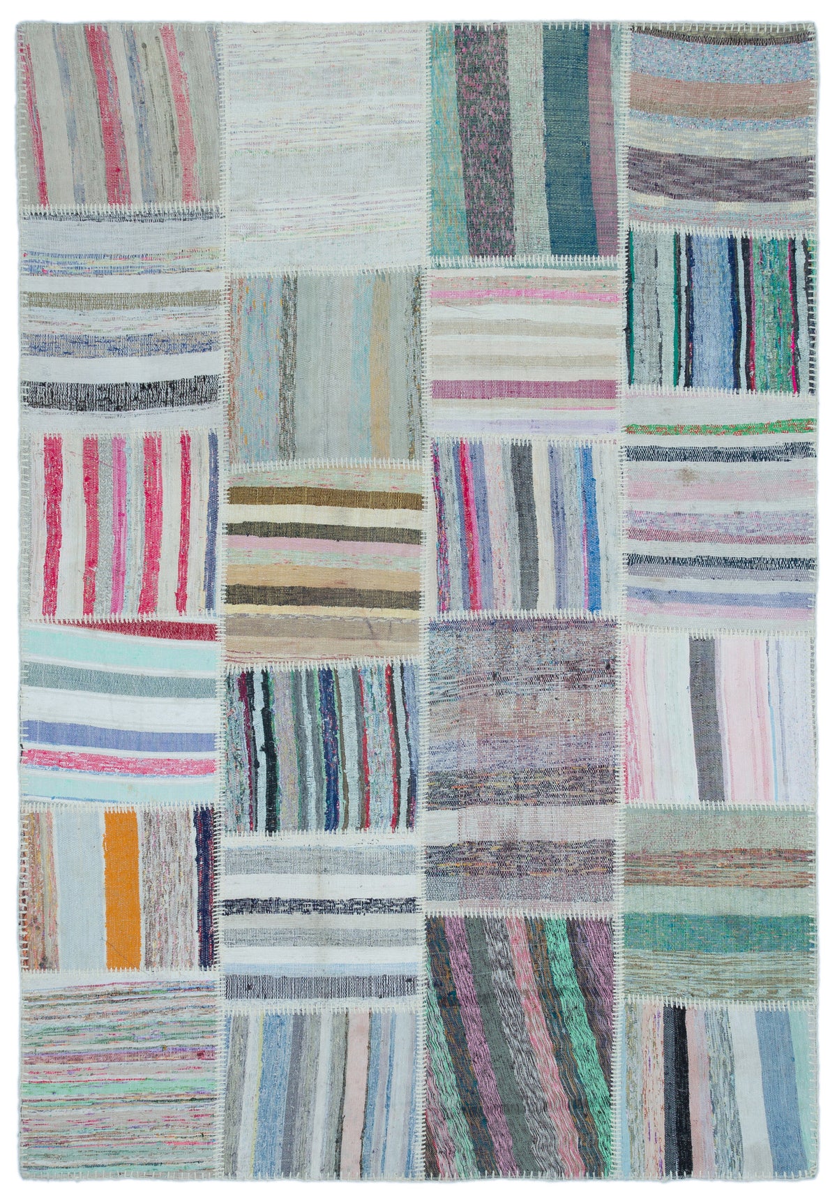 Striped Over Dyed Kilim Patchwork Unique Rug 5&#39;3&#39;&#39; x 7&#39;7&#39;&#39; ft 160 x 230 cm