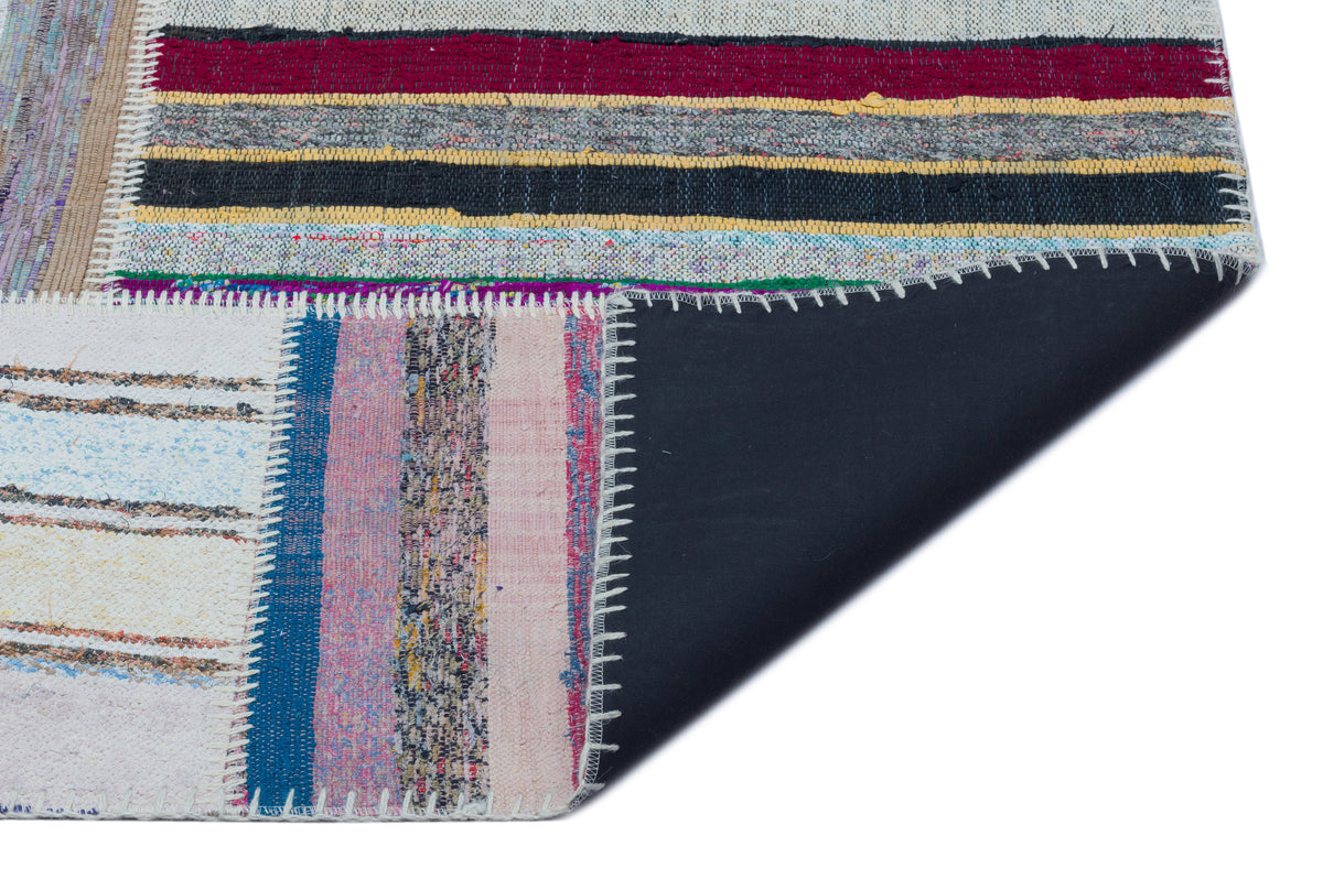 Striped Over Dyed Kilim Patchwork Unique Rug 5&#39;3&#39;&#39; x 7&#39;5&#39;&#39; ft 160 x 226 cm