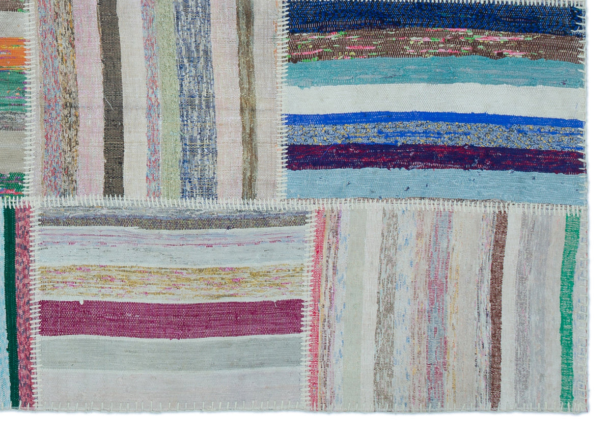 Striped Over Dyed Kilim Patchwork Unique Rug 5&#39;3&#39;&#39; x 7&#39;5&#39;&#39; ft 160 x 226 cm