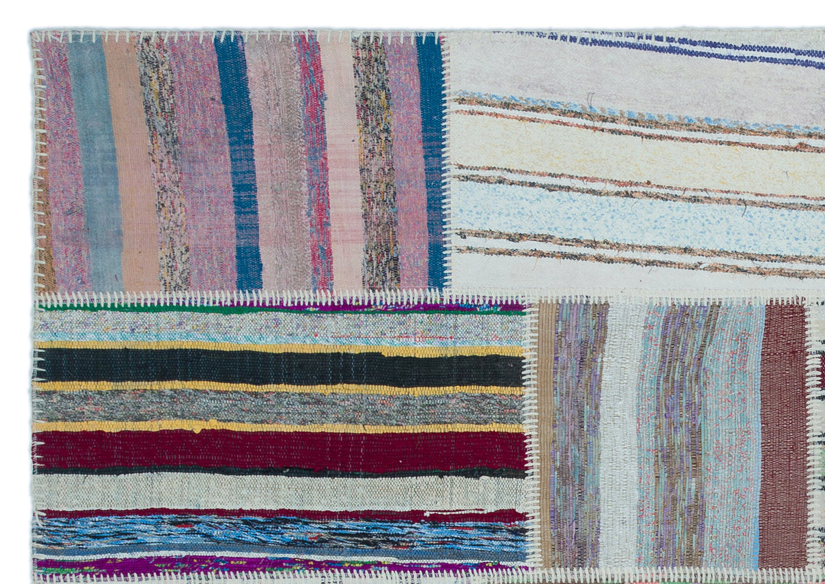 Striped Over Dyed Kilim Patchwork Unique Rug 5&#39;3&#39;&#39; x 7&#39;5&#39;&#39; ft 160 x 226 cm