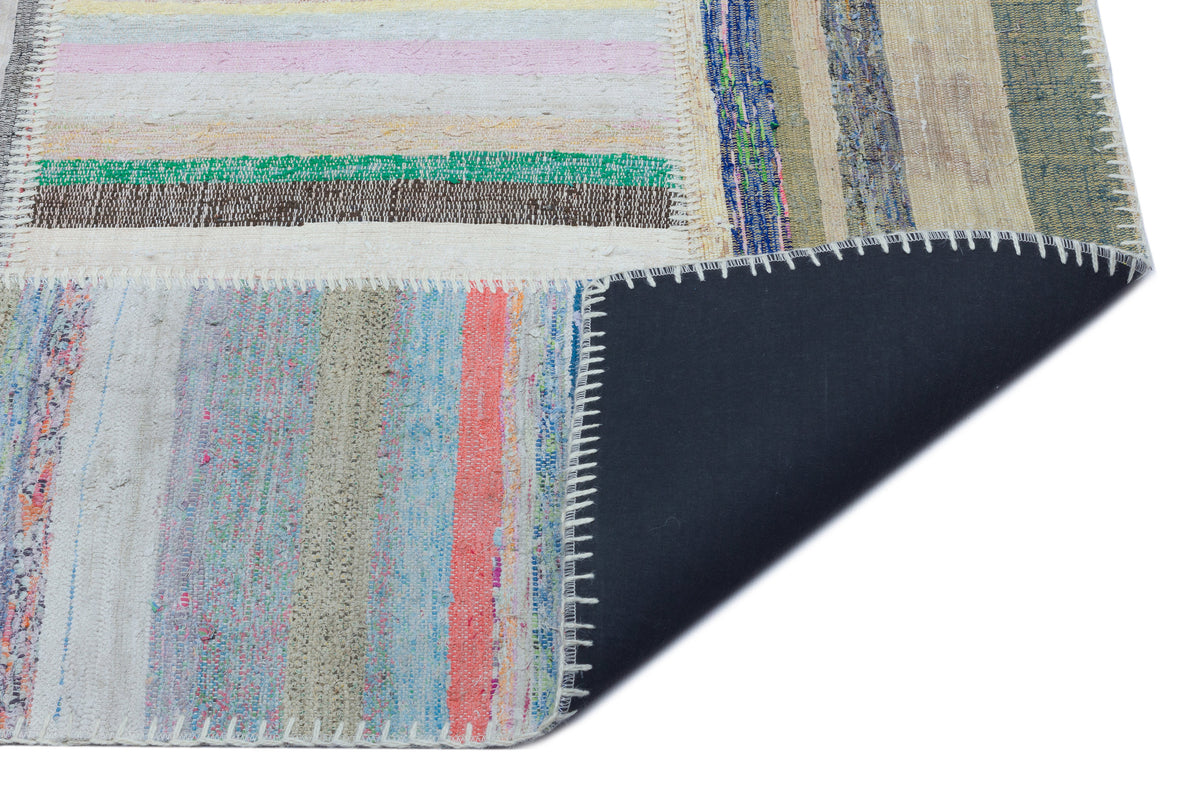 Striped Over Dyed Kilim Patchwork Unique Rug 5&#39;3&#39;&#39; x 7&#39;5&#39;&#39; ft 160 x 226 cm