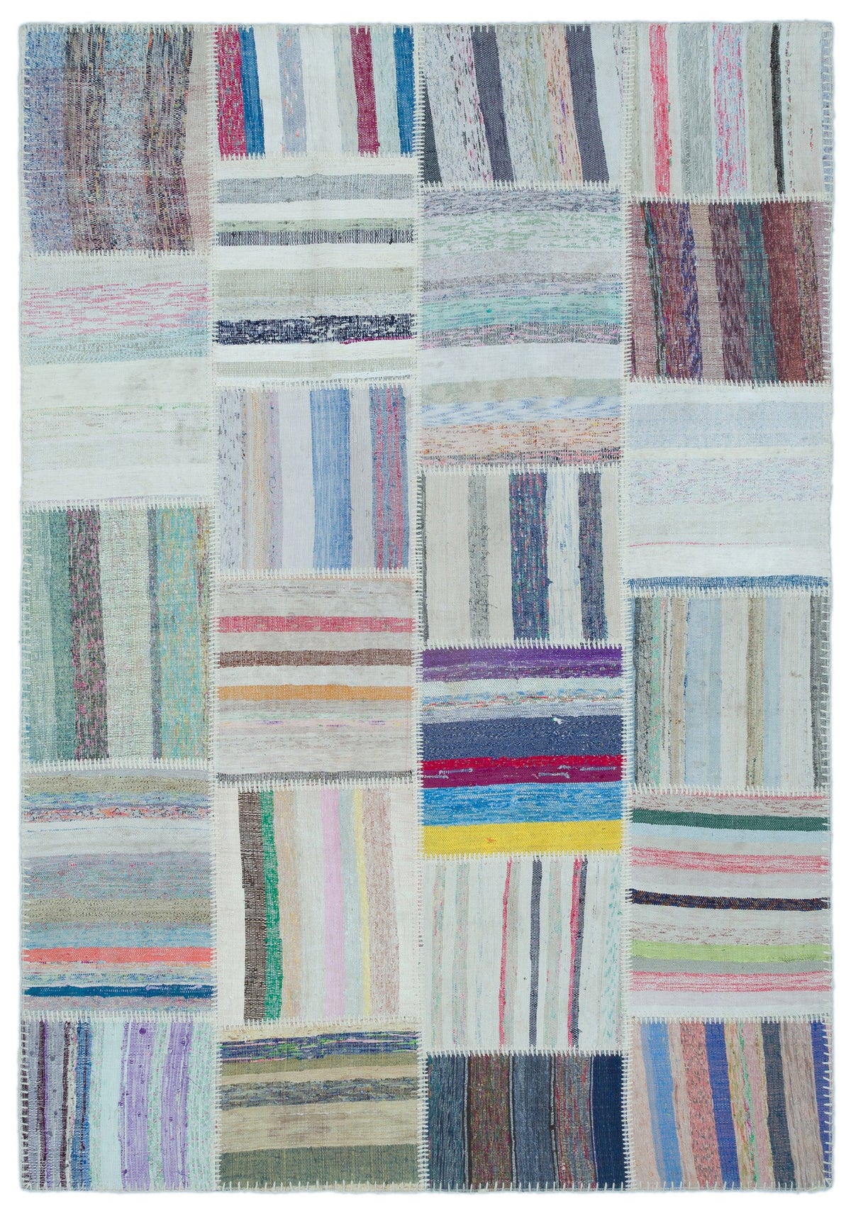 Striped Over Dyed Kilim Patchwork Unique Rug 5&#39;3&#39;&#39; x 7&#39;5&#39;&#39; ft 160 x 226 cm