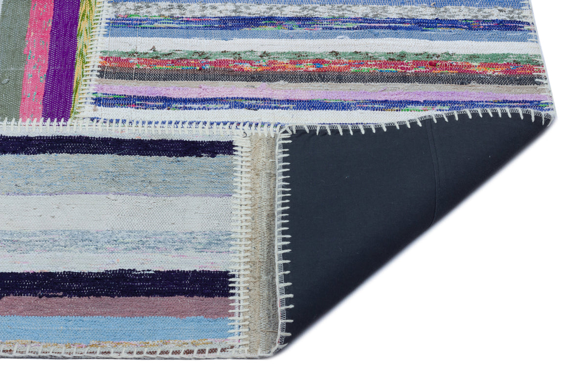 Striped Over Dyed Kilim Patchwork Unique Rug 5&#39;3&#39;&#39; x 7&#39;4&#39;&#39; ft 160 x 224 cm