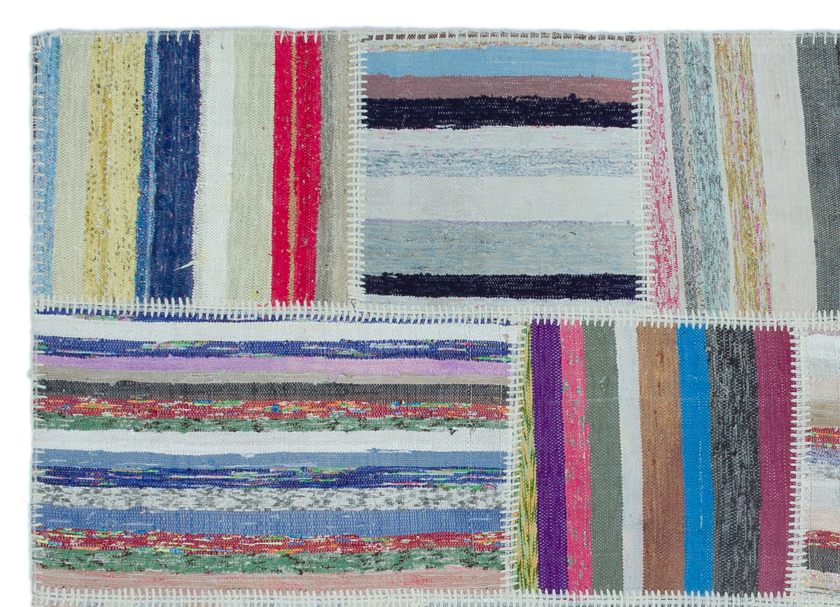 Striped Over Dyed Kilim Patchwork Unique Rug 5&#39;3&#39;&#39; x 7&#39;4&#39;&#39; ft 160 x 224 cm