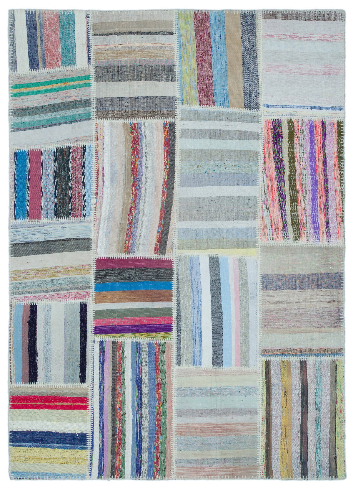 Striped Over Dyed Kilim Patchwork Unique Rug 5&#39;3&#39;&#39; x 7&#39;4&#39;&#39; ft 160 x 224 cm