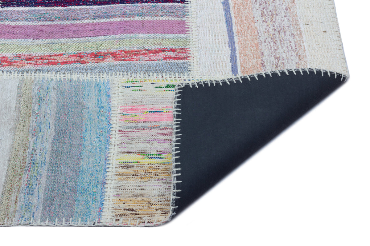 Striped Over Dyed Kilim Patchwork Unique Rug 5&#39;3&#39;&#39; x 7&#39;5&#39;&#39; ft 160 x 225 cm