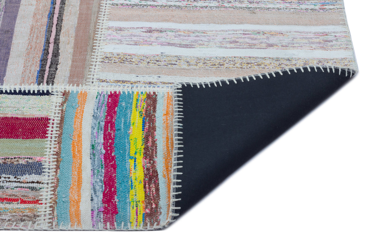 Striped Over Dyed Kilim Patchwork Unique Rug 5&#39;3&#39;&#39; x 7&#39;5&#39;&#39; ft 160 x 225 cm