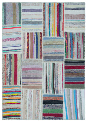 Striped Over Dyed Kilim Patchwork Unique Rug 5'3'' x 7'5'' ft 160 x 225 cm