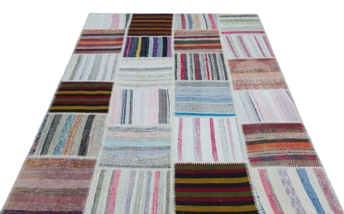 Striped Over Dyed Kilim Patchwork Unique Rug 5&#39;3&#39;&#39; x 7&#39;7&#39;&#39; ft 160 x 230 cm