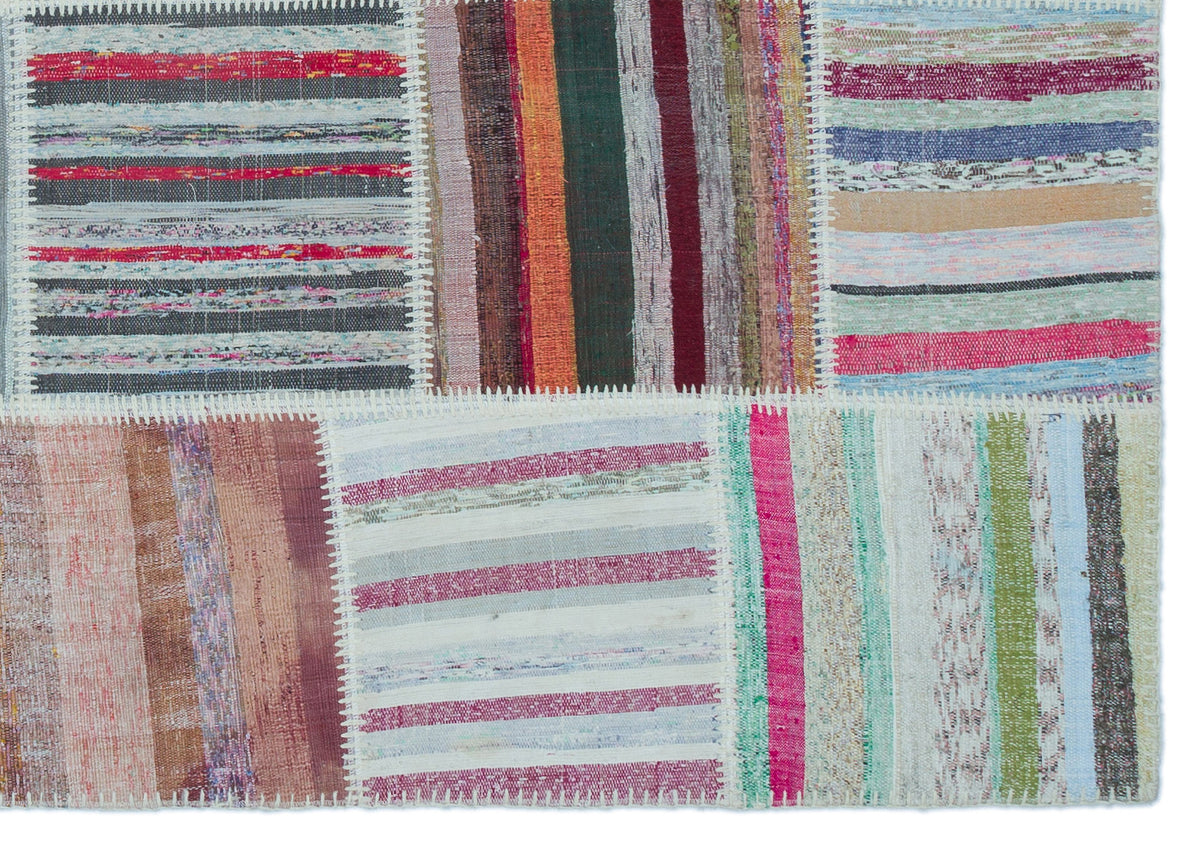 Striped Over Dyed Kilim Patchwork Unique Rug 5&#39;3&#39;&#39; x 7&#39;7&#39;&#39; ft 160 x 230 cm