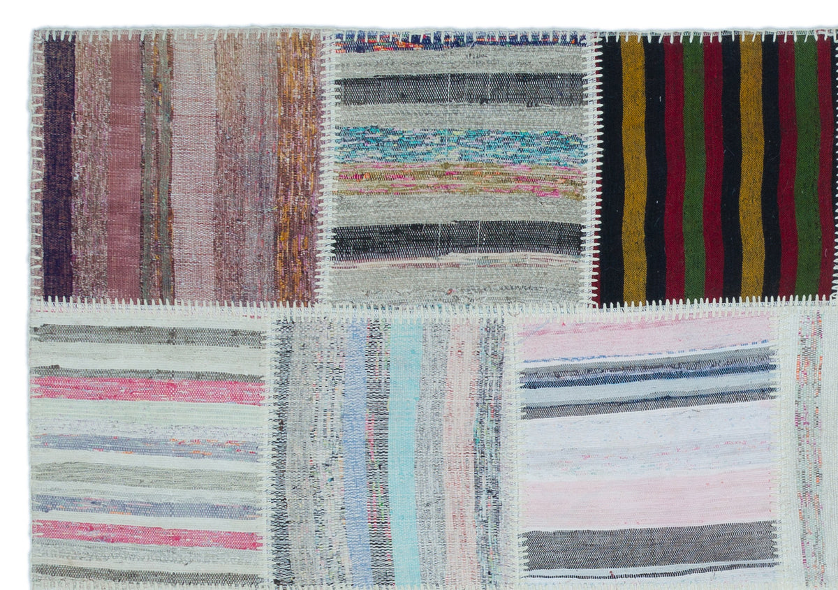 Striped Over Dyed Kilim Patchwork Unique Rug 5&#39;3&#39;&#39; x 7&#39;7&#39;&#39; ft 160 x 230 cm