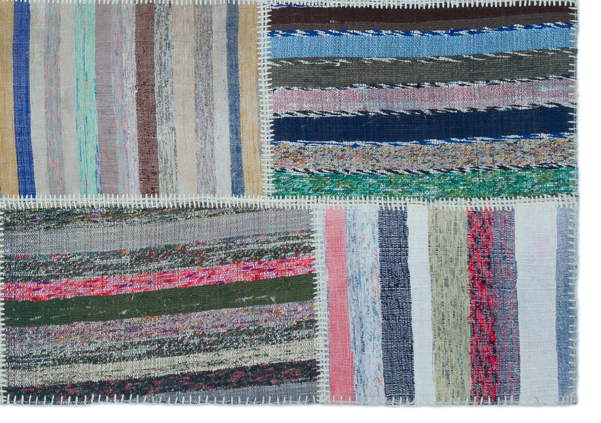 Striped Over Dyed Kilim Patchwork Unique Rug 5&#39;3&#39;&#39; x 7&#39;7&#39;&#39; ft 160 x 230 cm