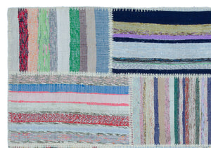 Striped Over Dyed Kilim Patchwork Unique Rug 5'3'' x 7'7'' ft 160 x 230 cm