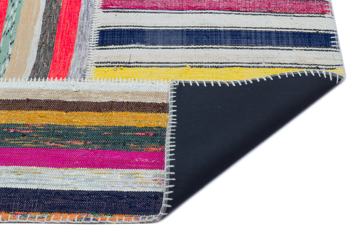 Striped Over Dyed Kilim Patchwork Unique Rug 5&#39;3&#39;&#39; x 7&#39;6&#39;&#39; ft 160 x 228 cm