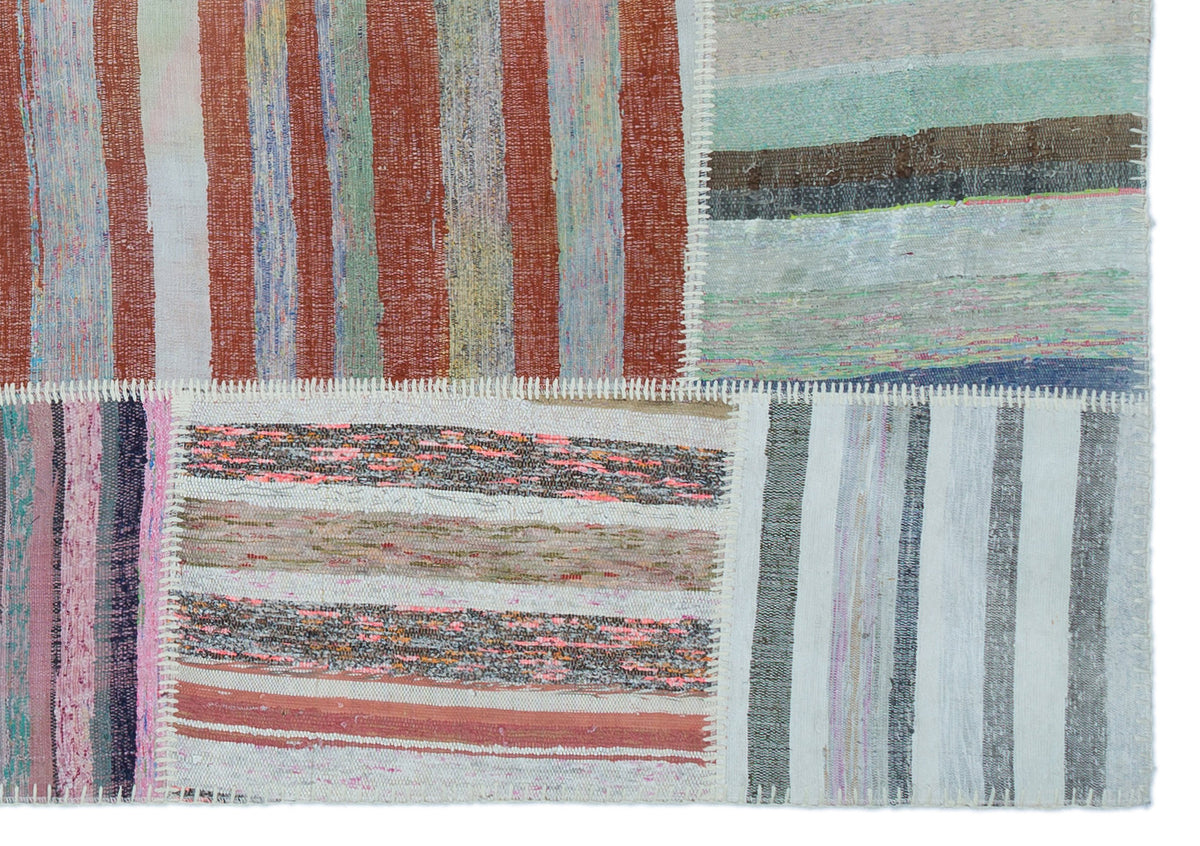 Striped Over Dyed Kilim Patchwork Unique Rug 5&#39;3&#39;&#39; x 7&#39;6&#39;&#39; ft 160 x 228 cm