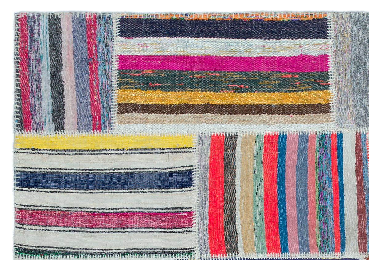 Striped Over Dyed Kilim Patchwork Unique Rug 5&#39;3&#39;&#39; x 7&#39;6&#39;&#39; ft 160 x 228 cm