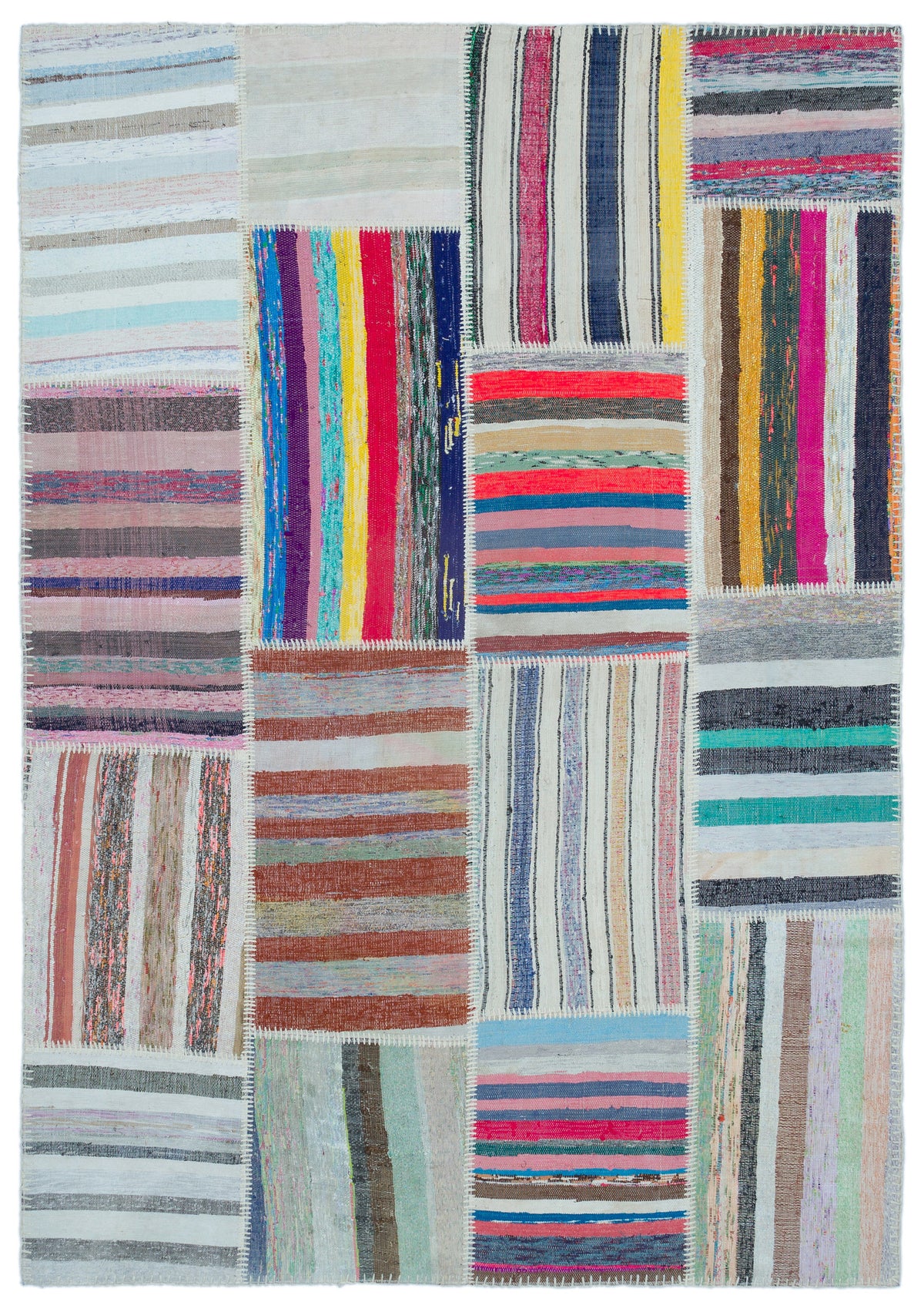 Striped Over Dyed Kilim Patchwork Unique Rug 5&#39;3&#39;&#39; x 7&#39;6&#39;&#39; ft 160 x 228 cm