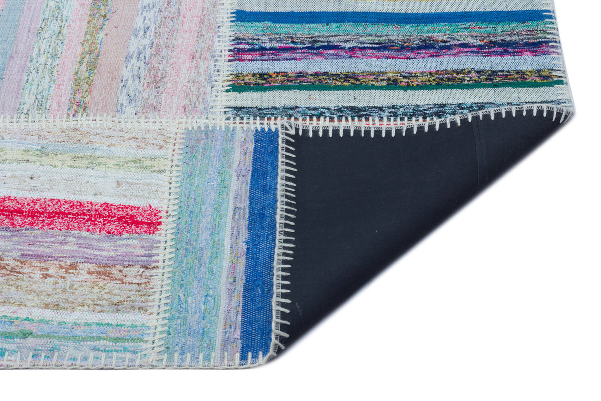 Striped Over Dyed Kilim Patchwork Unique Rug 5&#39;3&#39;&#39; x 7&#39;5&#39;&#39; ft 160 x 225 cm