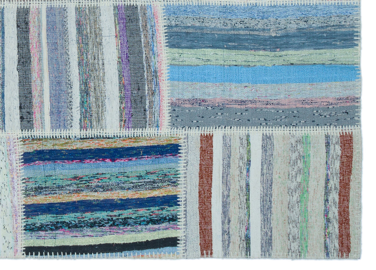 Striped Over Dyed Kilim Patchwork Unique Rug 5&#39;3&#39;&#39; x 7&#39;5&#39;&#39; ft 160 x 225 cm