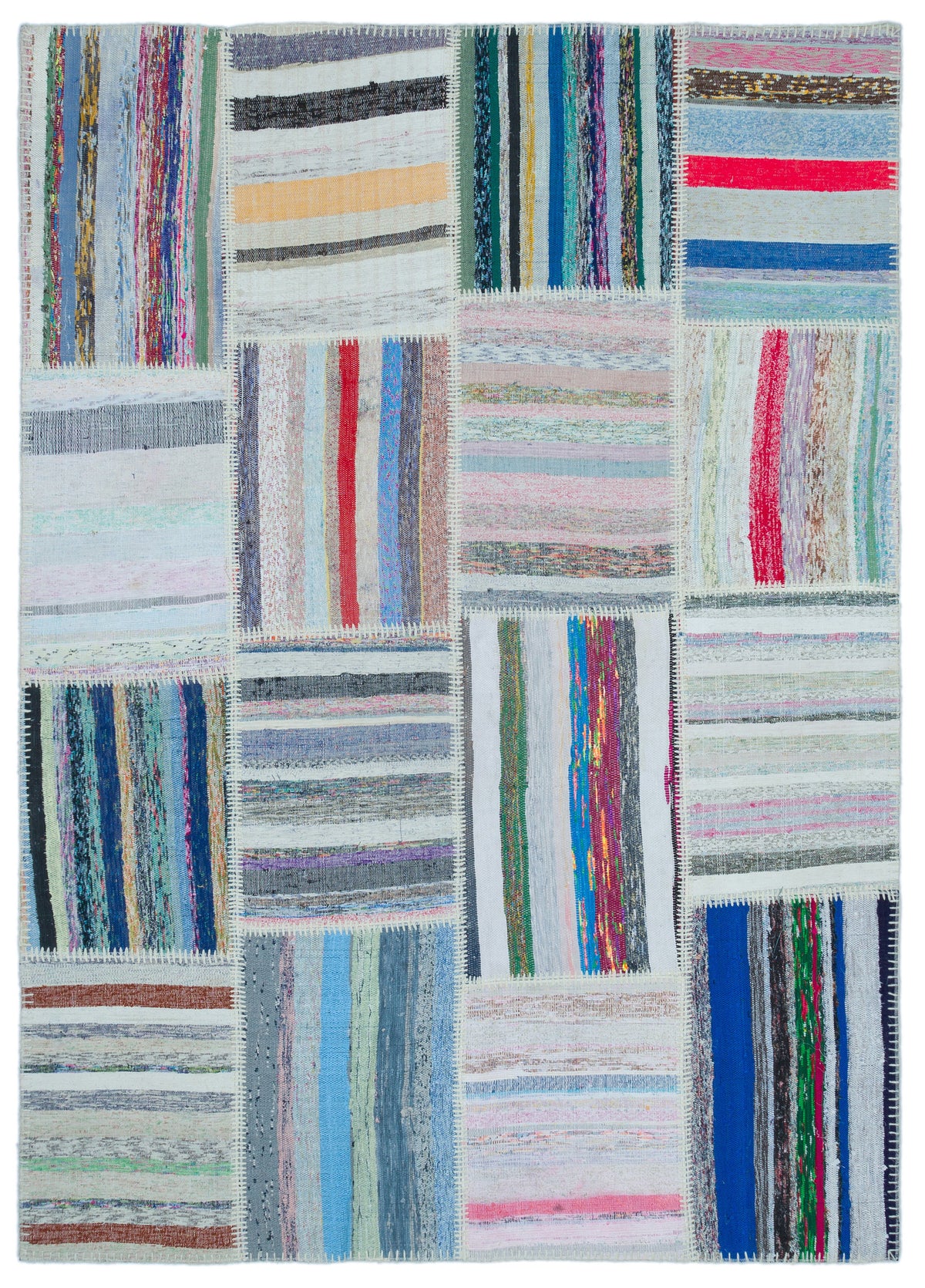 Striped Over Dyed Kilim Patchwork Unique Rug 5&#39;3&#39;&#39; x 7&#39;5&#39;&#39; ft 160 x 225 cm