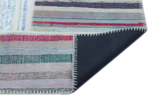 Striped Over Dyed Kilim Patchwork Unique Rug 5'3'' x 7'5'' ft 160 x 225 cm