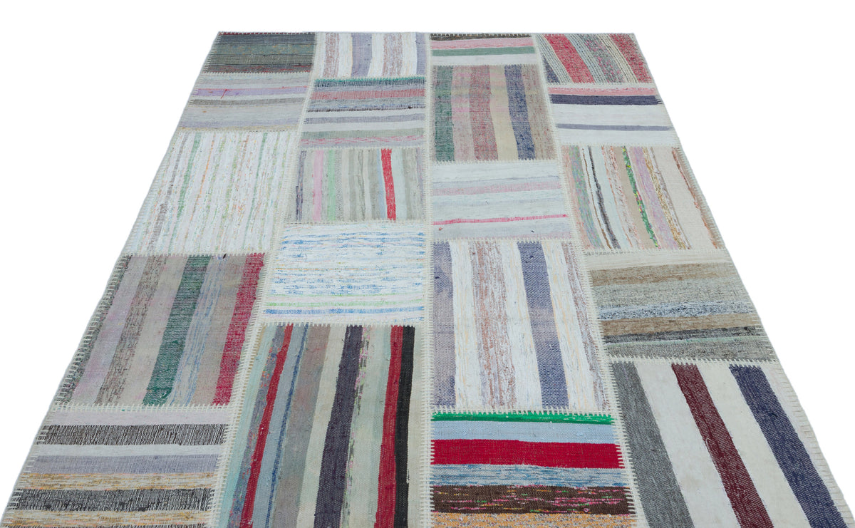 Striped Over Dyed Kilim Patchwork Unique Rug 5&#39;3&#39;&#39; x 7&#39;5&#39;&#39; ft 160 x 225 cm