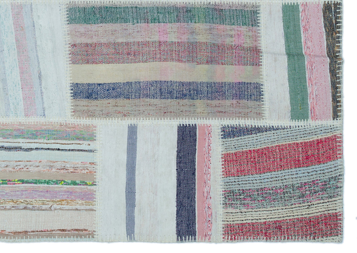 Striped Over Dyed Kilim Patchwork Unique Rug 5&#39;3&#39;&#39; x 7&#39;5&#39;&#39; ft 160 x 225 cm