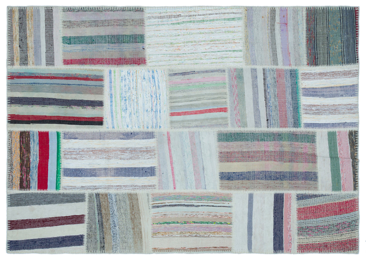 Striped Over Dyed Kilim Patchwork Unique Rug 5&#39;3&#39;&#39; x 7&#39;5&#39;&#39; ft 160 x 225 cm