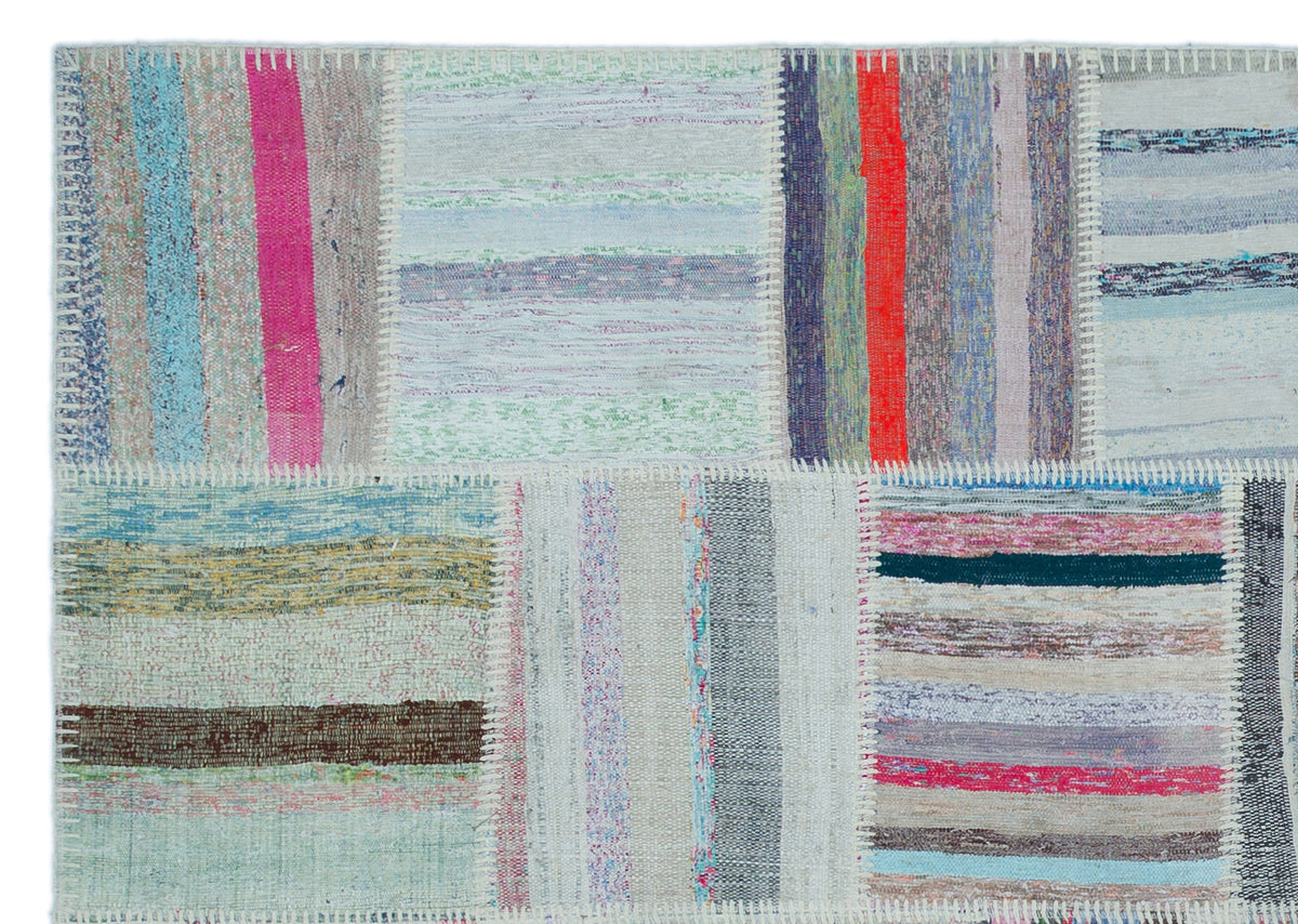 Striped Over Dyed Kilim Patchwork Unique Rug 5&#39;3&#39;&#39; x 7&#39;4&#39;&#39; ft 160 x 224 cm