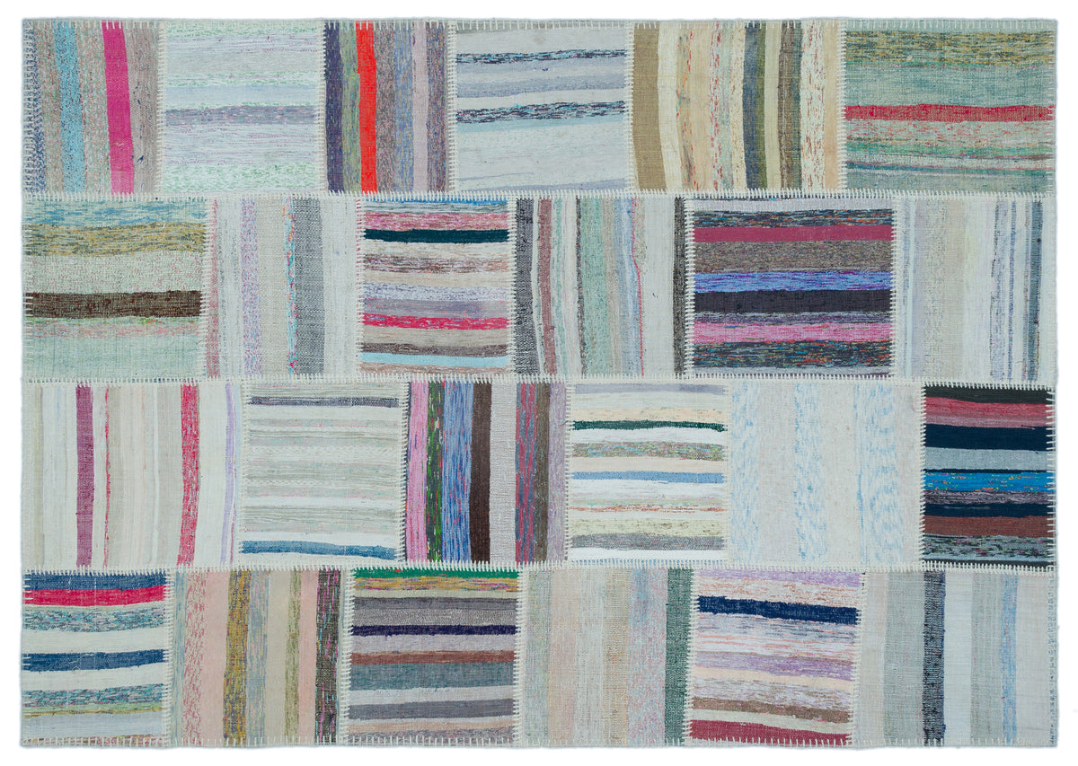 Striped Over Dyed Kilim Patchwork Unique Rug 5&#39;3&#39;&#39; x 7&#39;4&#39;&#39; ft 160 x 224 cm