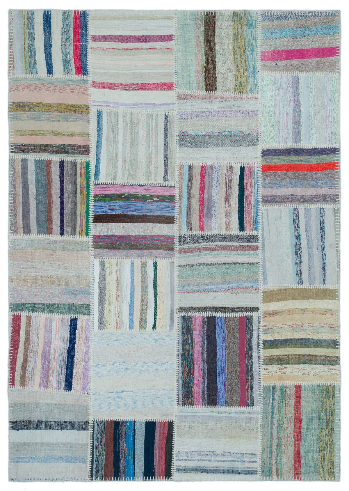 Striped Over Dyed Kilim Patchwork Unique Rug 5&#39;3&#39;&#39; x 7&#39;4&#39;&#39; ft 160 x 224 cm