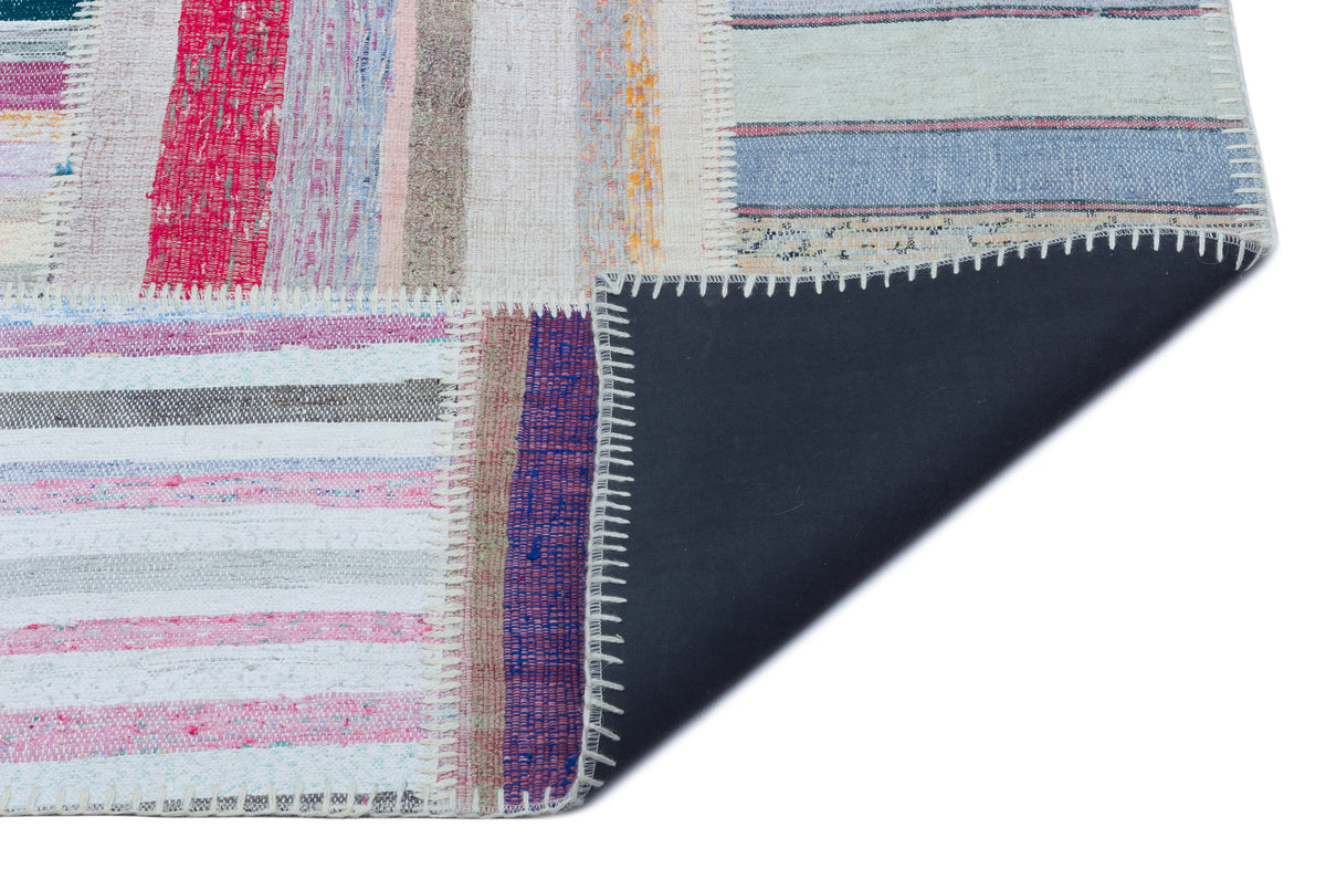 Striped Over Dyed Kilim Patchwork Unique Rug 5&#39;3&#39;&#39; x 7&#39;5&#39;&#39; ft 160 x 225 cm