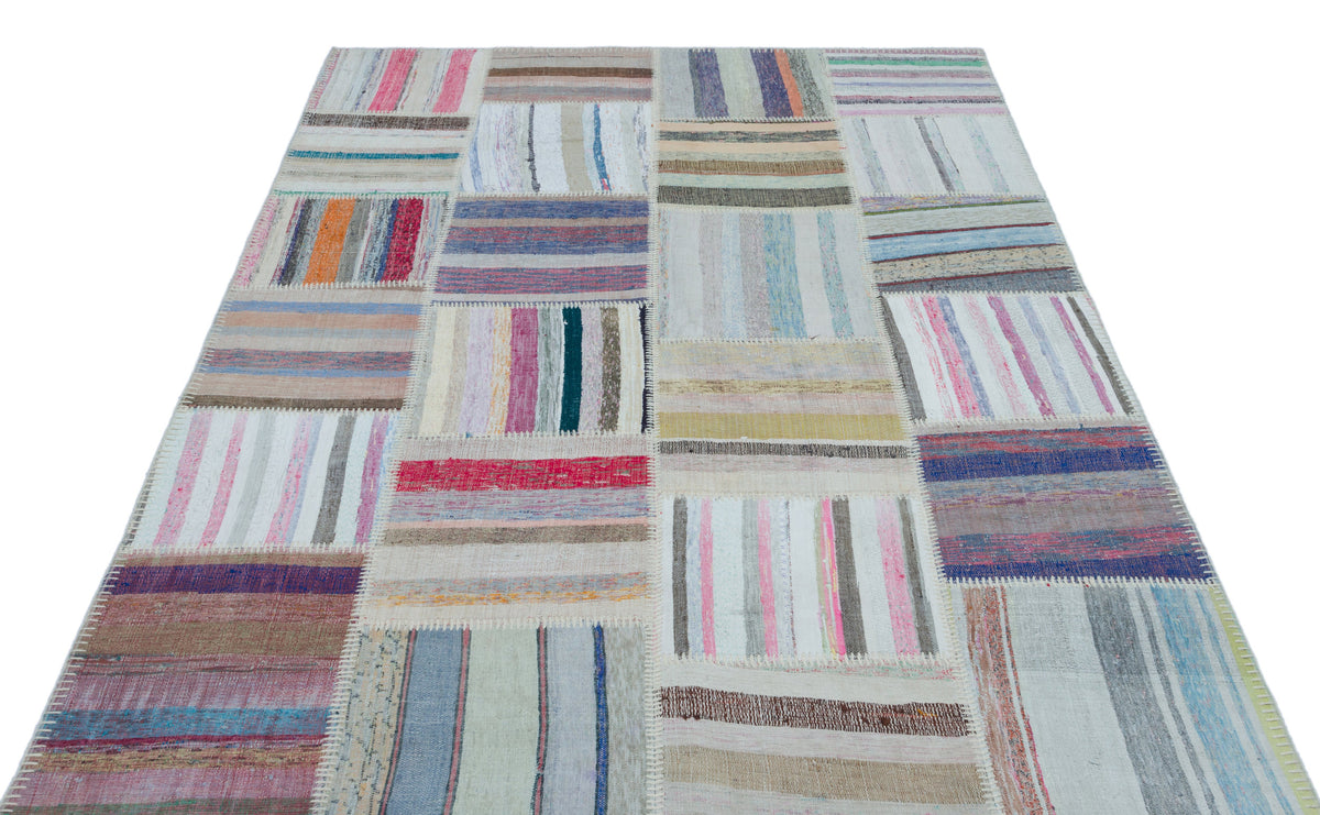 Striped Over Dyed Kilim Patchwork Unique Rug 5&#39;3&#39;&#39; x 7&#39;5&#39;&#39; ft 160 x 225 cm