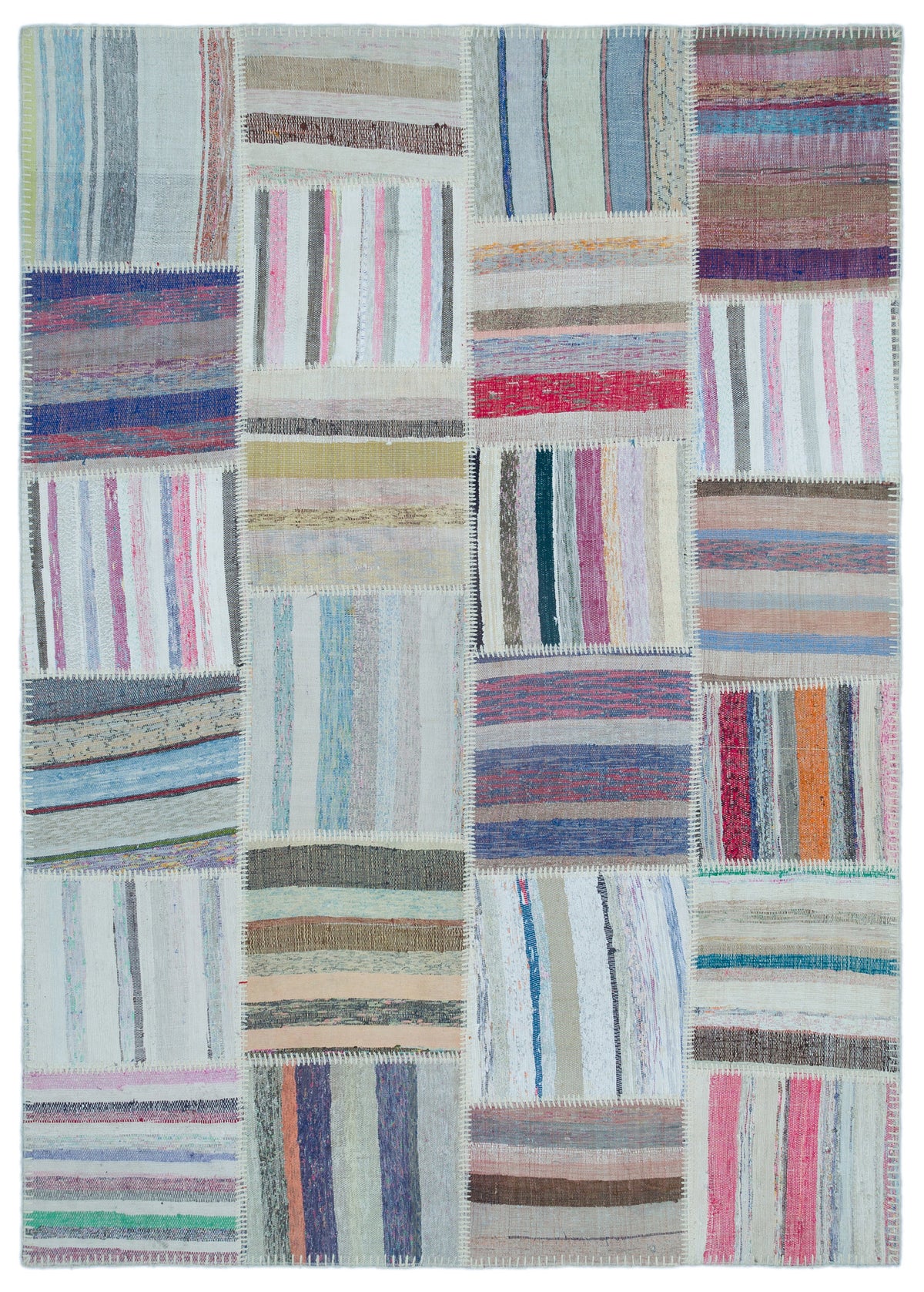 Striped Over Dyed Kilim Patchwork Unique Rug 5&#39;3&#39;&#39; x 7&#39;5&#39;&#39; ft 160 x 225 cm