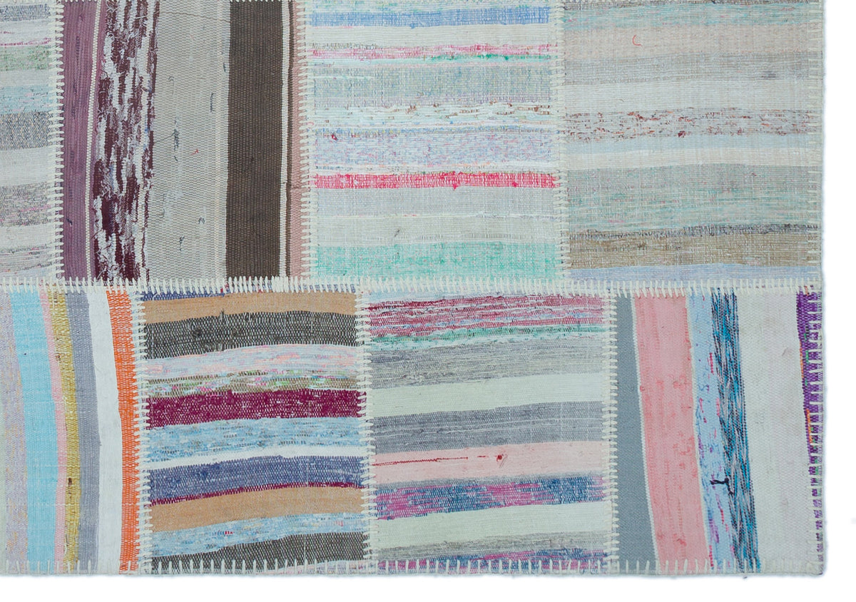 Striped Over Dyed Kilim Patchwork Unique Rug 5&#39;2&#39;&#39; x 7&#39;5&#39;&#39; ft 158 x 227 cm