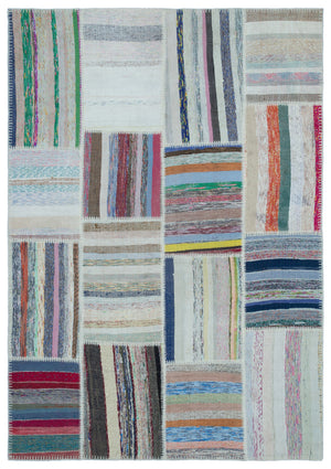 Striped Over Dyed Kilim Patchwork Unique Rug 5'3'' x 7'7'' ft 160 x 230 cm