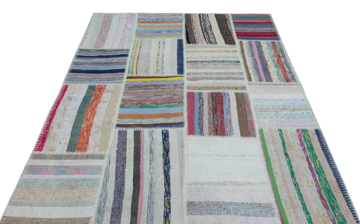 Striped Over Dyed Kilim Patchwork Unique Rug 5&#39;3&#39;&#39; x 7&#39;7&#39;&#39; ft 160 x 230 cm
