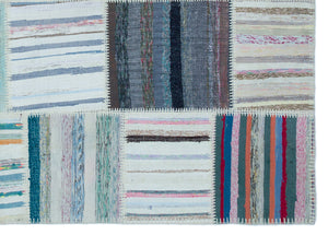 Striped Over Dyed Kilim Patchwork Unique Rug 5'3'' x 7'5'' ft 160 x 226 cm