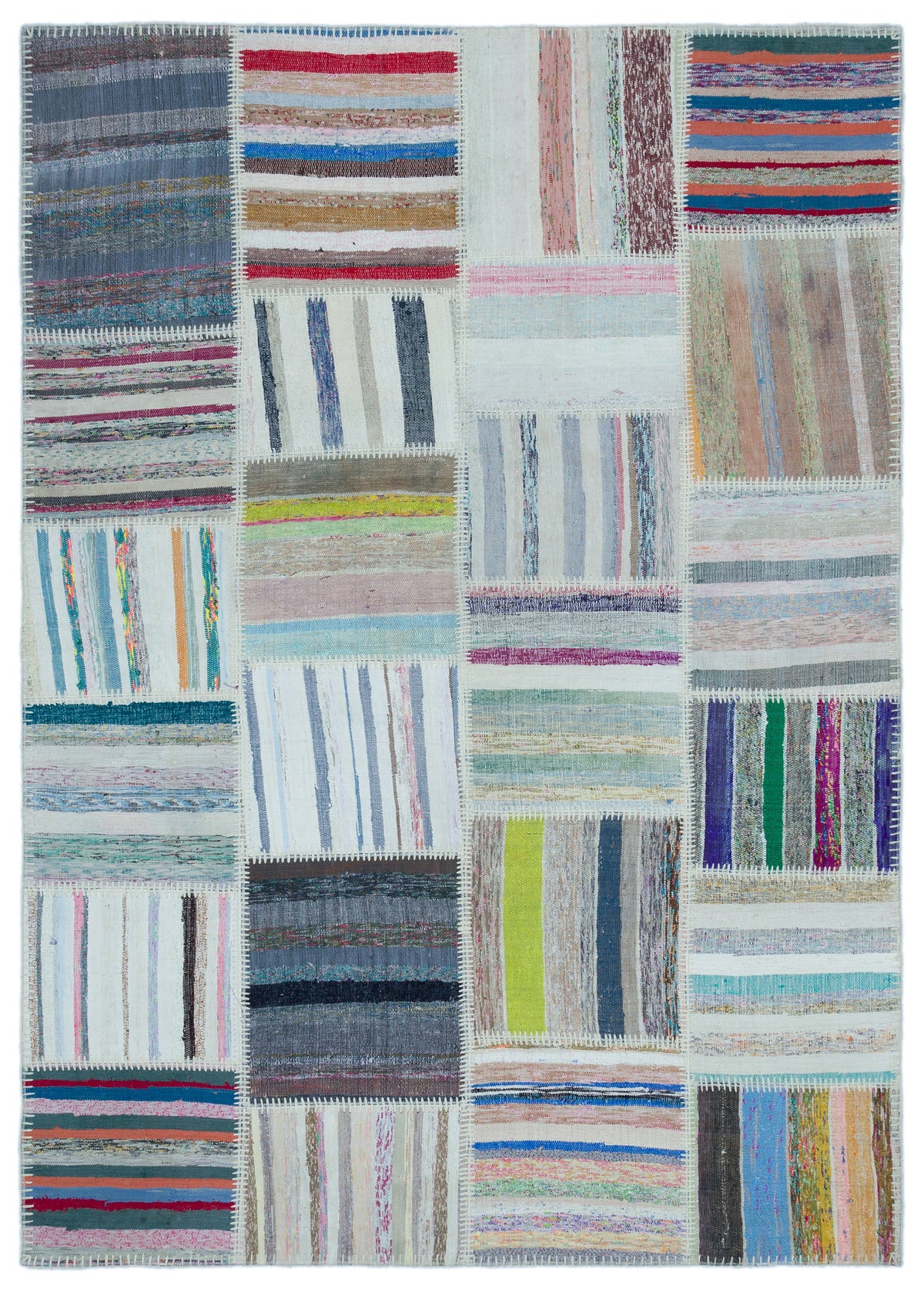 Striped Over Dyed Kilim Patchwork Unique Rug 5&#39;3&#39;&#39; x 7&#39;5&#39;&#39; ft 160 x 226 cm
