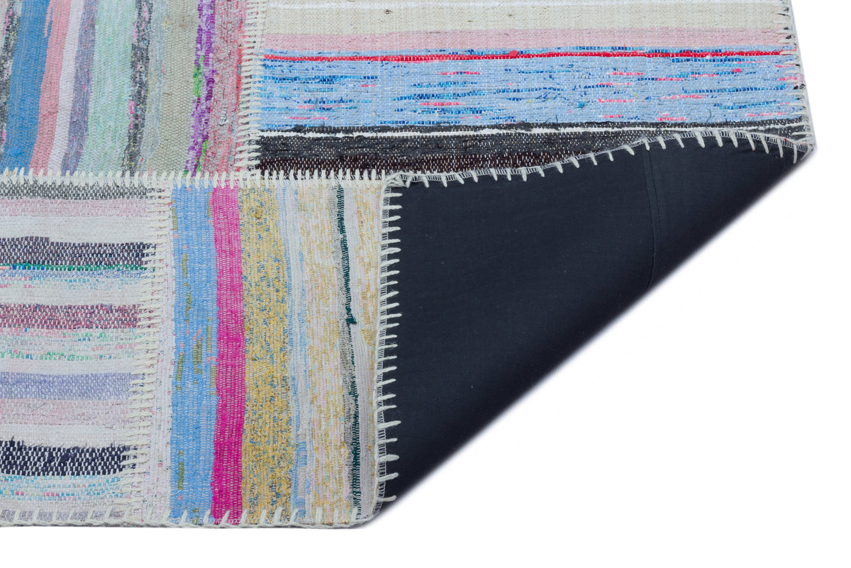 Striped Over Dyed Kilim Patchwork Unique Rug 5&#39;3&#39;&#39; x 7&#39;6&#39;&#39; ft 160 x 228 cm